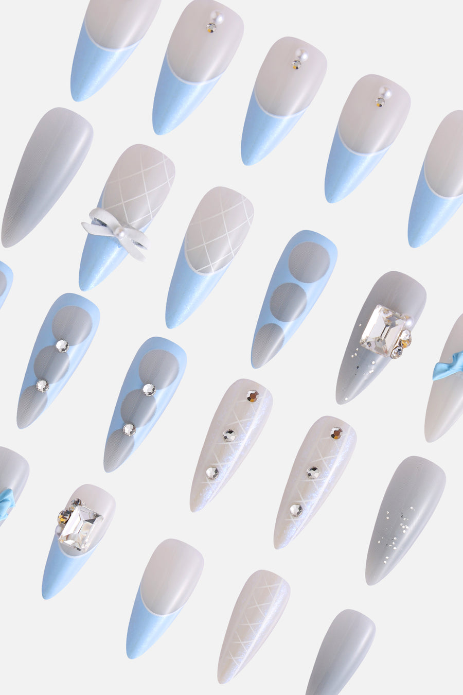 BABY BLUE BOWS - PRESS-ON NAILS - NEVER HAVE I EVER