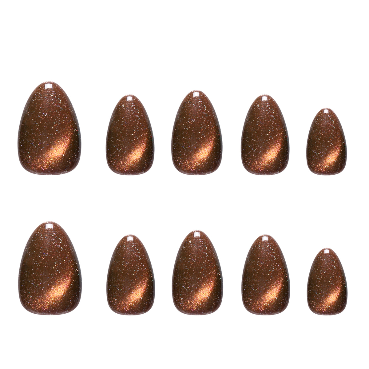 Shiny Brown Cat Eye - Press-On Nails- Short Almond