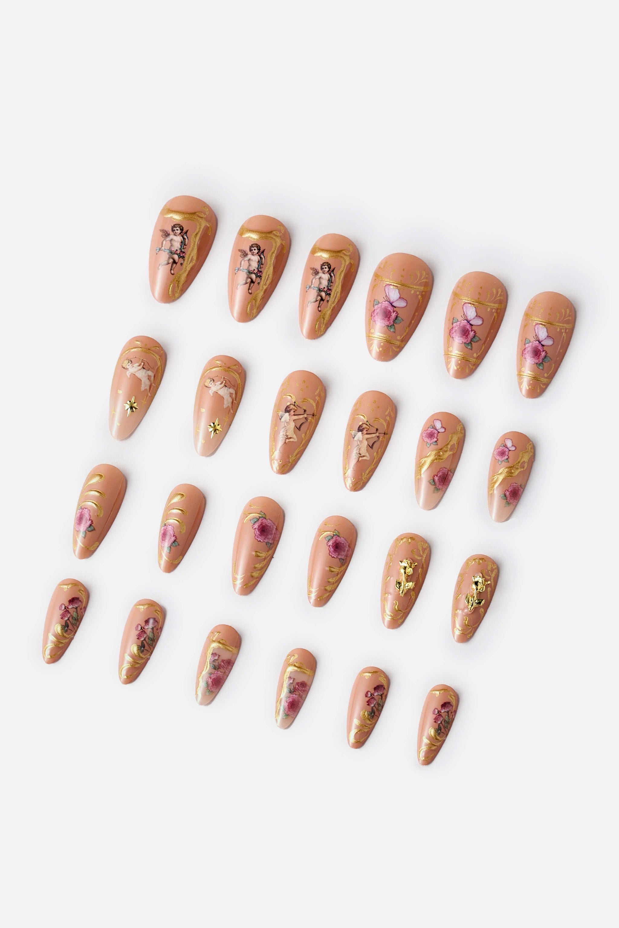 Rose Gold Rococo Almond Press-On Nails | Reusable Set – NEVER HAVE