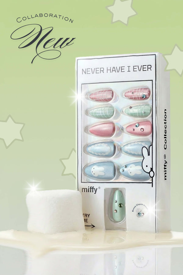 Miffy Pastel Almond Press-On Nails | Cute Character Nail Art