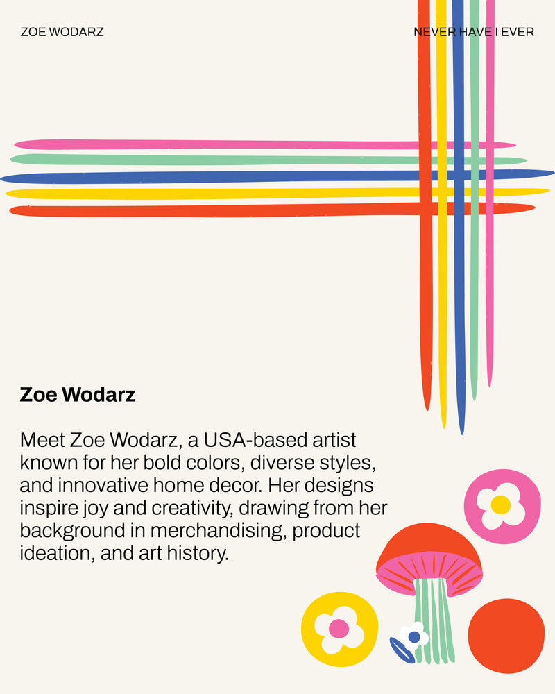 Zoe Wodarz press-on nails with Alice in Wonderland inspired mushrooms and stripes.